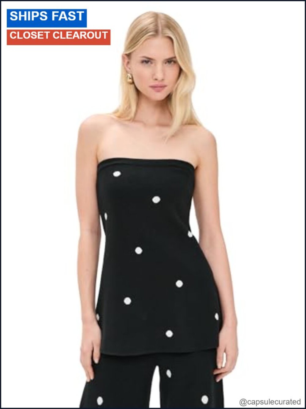 Splendid Polka Dot Sleeveless Sweater Vest Mid-Weight Stretch Knit Strapless
